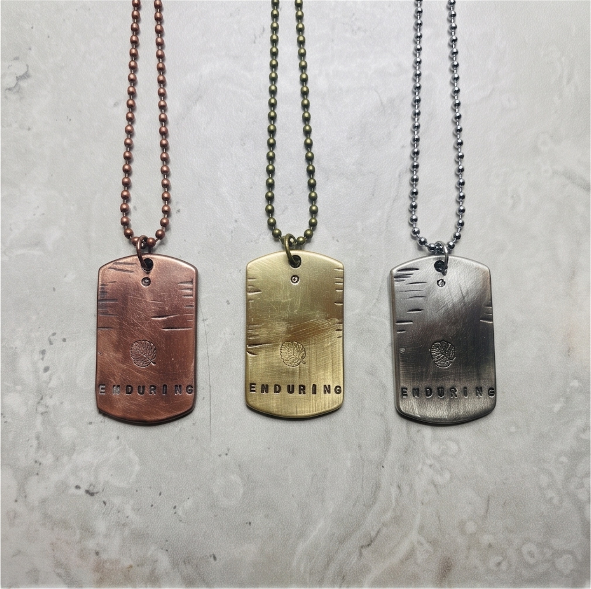 Enduring hand-stamped necklace, original photograph